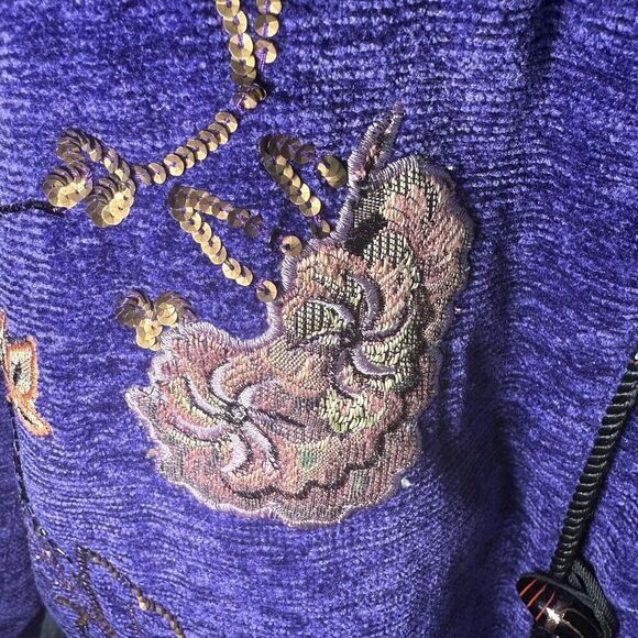 Indigo Moon SZ S Embroidered Chenille Jacket Artsy Beaded Art to Wear Whimsigoth - Picture 7 of 12